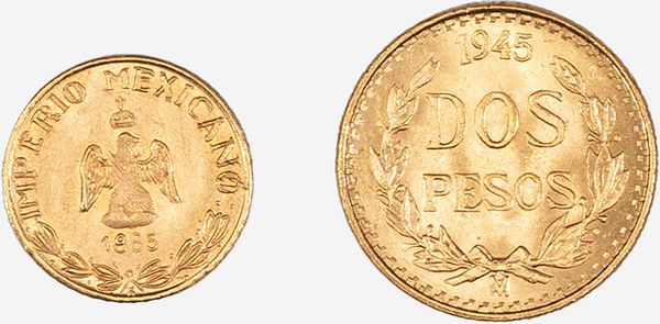 Messico, ESTADOS UNIDOS MEXICANOS (DAL 1905) : LOTTO COMPOSTO DA: 2 PESOS 1945 E UN GETTONE NUZIALE �EMPERADOR MAXIMILIANO 1865�  - Asta Numismatica - Associazione Nazionale - Case d'Asta italiane