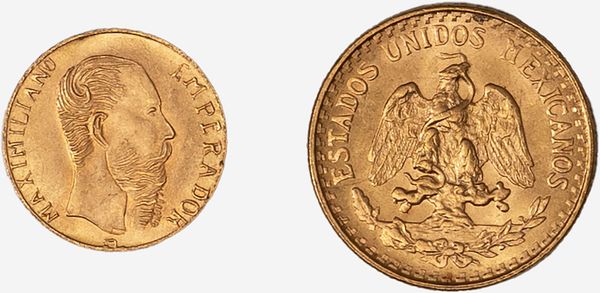 Messico, ESTADOS UNIDOS MEXICANOS (DAL 1905) : LOTTO COMPOSTO DA: 2 PESOS 1945 E UN GETTONE NUZIALE �EMPERADOR MAXIMILIANO 1865�  - Asta Numismatica - Associazione Nazionale - Case d'Asta italiane