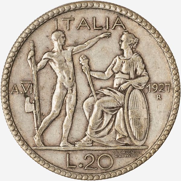 Regno d'Italia, VITTORIO EMANUELE III, 1900-1946 : 20 Lire Littore Anno VI  - Asta Numismatica - Associazione Nazionale - Case d'Asta italiane