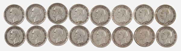 Regno d'Italia, VITTORIO EMANUELE III, 1900-1946 : Lotto composto da 12 esemplari da 5 Lire Aquilotto 1927 e da 4 esemplari da 5 Lire Aquilotto 1929  - Asta Numismatica - Associazione Nazionale - Case d'Asta italiane
