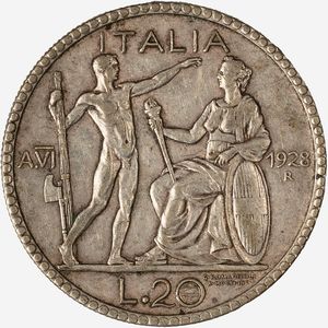 Regno d'Italia, VITTORIO EMANUELE III, 1900-1946 : 20 Lire Littore Anno VI  - Asta Numismatica - Associazione Nazionale - Case d'Asta italiane