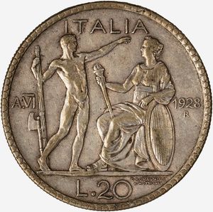 Regno d'Italia, VITTORIO EMANUELE III, 1900-1946 : 20 Lire Littore Anno VI  - Asta Numismatica - Associazione Nazionale - Case d'Asta italiane