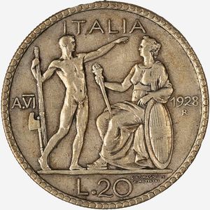 Regno d'Italia, VITTORIO EMANUELE III, 1900-1946 : 20 Lire Littore Anno VI  - Asta Numismatica - Associazione Nazionale - Case d'Asta italiane