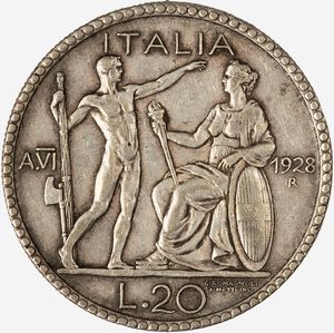 Regno d'Italia, VITTORIO EMANUELE III, 1900-1946 : 20 Lire Littore Anno VI  - Asta Numismatica - Associazione Nazionale - Case d'Asta italiane