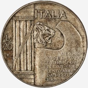 Regno d'Italia, VITTORIO EMANUELE III, 1900-1946 : 20 Lire Elmetto  - Asta Numismatica - Associazione Nazionale - Case d'Asta italiane