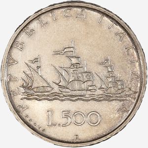 Repubblica Italiana : 500 Lire Caravelle Bandiere Rovesciate  - Asta Numismatica - Associazione Nazionale - Case d'Asta italiane