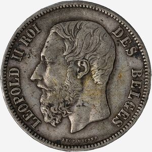 Belgio, LEOPOLD II, 1865-1909 - 5 Franchi