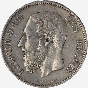 Belgio, LEOPOLD II, 1865-1909 - 5 Franchi