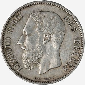 Belgio, LEOPOLD II, 1865-1909 - 5 Franchi