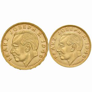 Liechtenstein, FRANZ JOSEPH II, 1938-1989 - LOTTO COMPOSTO DA: 20 franchi e 10 franchi