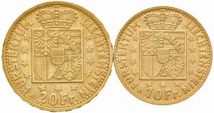 Liechtenstein, FRANZ JOSEPH II, 1938-1989 : LOTTO COMPOSTO DA: 20 franchi e 10 franchi  - Asta Numismatica - Associazione Nazionale - Case d'Asta italiane