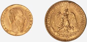Messico, ESTADOS UNIDOS MEXICANOS (DAL 1905) : LOTTO COMPOSTO DA: 2 PESOS 1945 E UN GETTONE NUZIALE �EMPERADOR MAXIMILIANO 1865�  - Asta Numismatica - Associazione Nazionale - Case d'Asta italiane