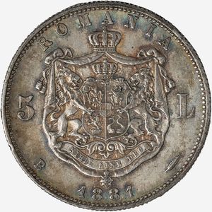 Romania, CAROL I, 1881-1914 : 5 Lei  - Asta Numismatica - Associazione Nazionale - Case d'Asta italiane