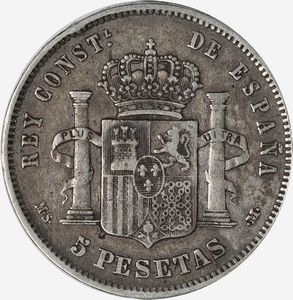 Spagna, ALFONSO XII, 1874-1885 : 5 Pesetas  - Asta Numismatica - Associazione Nazionale - Case d'Asta italiane