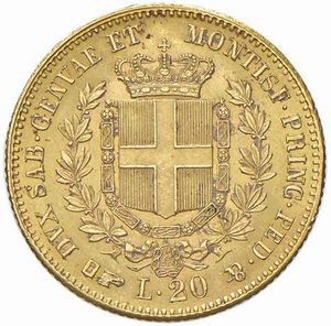 Regno di Sardegna, VITTORIO EMANUELE II, 1849-1861 : 20 lire  - Asta Numismatica - Associazione Nazionale - Case d'Asta italiane