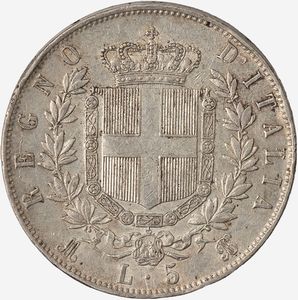 Regno d'Italia, VITTORIO EMANUELE II, 1861-1878 : 5 Lire  - Asta Numismatica - Associazione Nazionale - Case d'Asta italiane