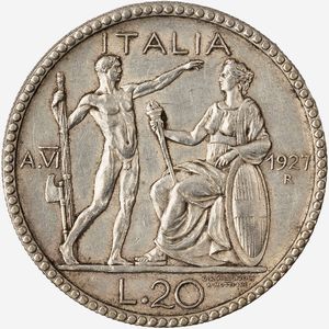 Regno d'Italia, VITTORIO EMANUELE III, 1900-1946 : 20 Lire Littore Anno VI  - Asta Numismatica - Associazione Nazionale - Case d'Asta italiane