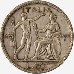 Regno d'Italia, VITTORIO EMANUELE III, 1900-1946 : 20 Lire Littore Anno VI  - Asta Numismatica - Associazione Nazionale - Case d'Asta italiane