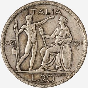 Regno d'Italia, VITTORIO EMANUELE III, 1900-1946 : 20 Lire Littore Anno VI  - Asta Numismatica - Associazione Nazionale - Case d'Asta italiane