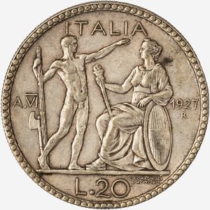 Regno d'Italia, VITTORIO EMANUELE III, 1900-1946 : 20 Lire Littore Anno VI  - Asta Numismatica - Associazione Nazionale - Case d'Asta italiane
