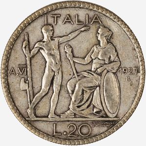 Regno d'Italia, VITTORIO EMANUELE III, 1900-1946 : 20 Lire Littore Anno VI  - Asta Numismatica - Associazione Nazionale - Case d'Asta italiane