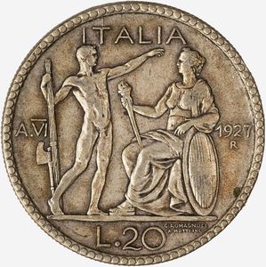 Regno d'Italia, VITTORIO EMANUELE III, 1900-1946 : 20 Lire Littore Anno VI  - Asta Numismatica - Associazione Nazionale - Case d'Asta italiane