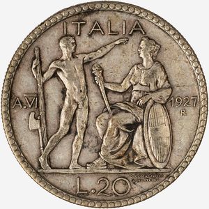 Regno d'Italia, VITTORIO EMANUELE III, 1900-1946 : 20 Lire Littore Anno VI  - Asta Numismatica - Associazione Nazionale - Case d'Asta italiane