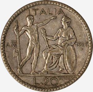 Regno d'Italia, VITTORIO EMANUELE III, 1900-1946 : 20 Lire Littore Anno VI  - Asta Numismatica - Associazione Nazionale - Case d'Asta italiane