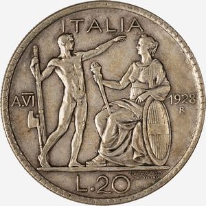 Regno d'Italia, VITTORIO EMANUELE III, 1900-1946 : 20 Lire Littore Anno VI  - Asta Numismatica - Associazione Nazionale - Case d'Asta italiane