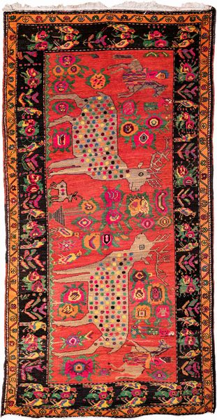 Tappeto orientale figurato con cervi e cavalieri  - Asta Asta a Tempo - Tappeti Antichi e Rari - Associazione Nazionale - Case d'Asta italiane