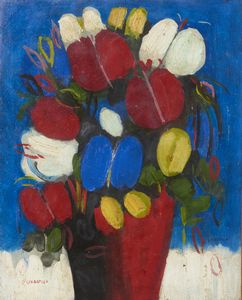 SPREAFICO LEONARDO (1907 - 1974) - FIORI FONDO BLU, 1970