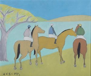 CESETTI GIUSEPPE (1902 - 1990) - PAESAGGIO CON CAVALIERI.