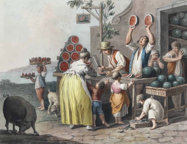 della Gatta Saverio : La corsa de Curricoli, 1825 Il Melonaro napoletano, 1823  - Asta Dipinti Antichi - Associazione Nazionale - Case d'Asta italiane