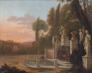 Danckerts Hendrick : Paesaggio con fontana  - Asta Dipinti Antichi - Associazione Nazionale - Case d'Asta italiane