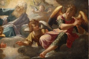 Lomi Aurelio : Padre Eterno fra gli angeli  - Asta Dipinti Antichi - Associazione Nazionale - Case d'Asta italiane