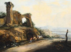 Reiner Wenzel Lorenz - Paesaggio allitaliana con rovine romane ed un viandante