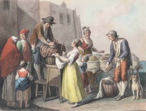della Gatta Saverio - Venditore di castagne e legumi secchi, 1823 Venditore di sorbetto al minuto e Franfellicaro napoletano, 1823