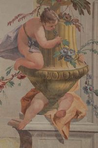 Fontebasso Francesco : Gioco di putti intorno a vaso con fiori su sfondo di architetture  - Asta Dipinti Antichi - Associazione Nazionale - Case d'Asta italiane