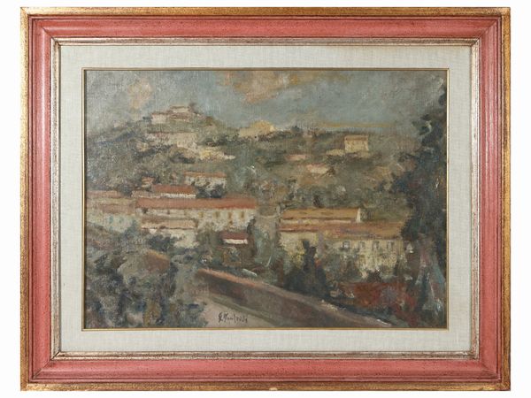 Giuseppe Manfredi : Veduta di Montecatini Terme  - Asta L'arte di arredare - Associazione Nazionale - Case d'Asta italiane