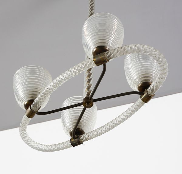 BAROVIER & TOSO : Lampada a sospensione a quattro luci, Murano  - Asta Asta 443 | DESIGN E ARTI DECORATIVE DEL NOVECENTO Online - Associazione Nazionale - Case d'Asta italiane