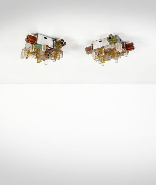 POLI ALBANO (n. 1935) : Coppia di lampade a plafoniera per Poliarte, Verona  - Asta Asta 443 | DESIGN E ARTI DECORATIVE DEL NOVECENTO Online - Associazione Nazionale - Case d'Asta italiane