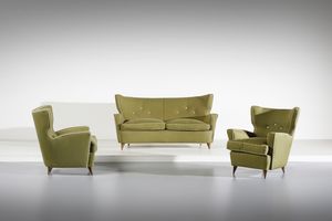BEGA MELCHIORRE (1898 - 1976) - attribuito. Coppia di poltrone e un divano a due posti