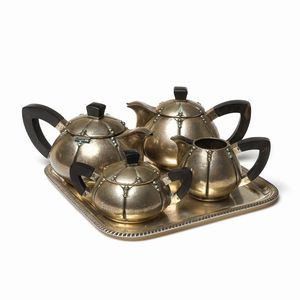 ARGENTERIA MIRACOLI, MILANO - Servizio da te e caff composto da vassoio, teiera, caffettiera, lattiera, zuccheriera