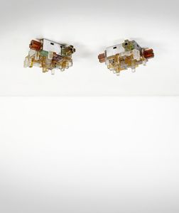 POLI ALBANO (n. 1935) - Coppia di lampade a plafoniera per Poliarte, Verona