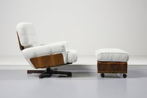 TARO MENILIO : Poltrona e poggiapiedi mod. 401 per Cinova, Milano  - Asta Asta 443 | DESIGN E ARTI DECORATIVE DEL NOVECENTO Online - Associazione Nazionale - Case d'Asta italiane