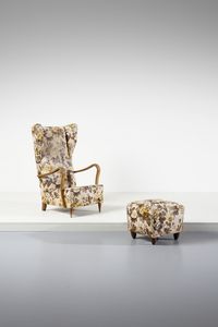 BEGA MELCHIORRE (1898 - 1976) - attribuito. Poltrona bergere con poggiapiedi