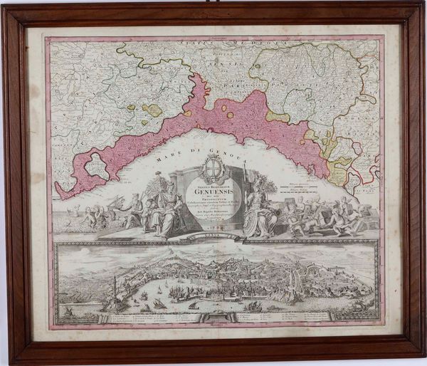 Homanni, Io Baptistae : Veduta e carta topografica di Genova, 1734  - Asta Libri antichi e rari, Stampe, Vedute e Mappe - Associazione Nazionale - Case d'Asta italiane