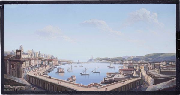 Genova - veduta Veduta panoramica del porto visto da Palazzo Reale... Genova, 1850 circa  - Asta Libri antichi e rari, Stampe, Vedute e Mappe - Associazione Nazionale - Case d'Asta italiane