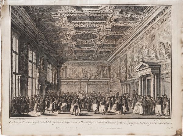Giampiccoli Marco Sebastiano-Canaletto. Ricevimento degli ambasciatori nel salone di Palazzo Ducale... apud Ludovicum Furlanetto, secolo XVIII.  - Asta Libri antichi e rari, Stampe, Vedute e Mappe - Associazione Nazionale - Case d'Asta italiane