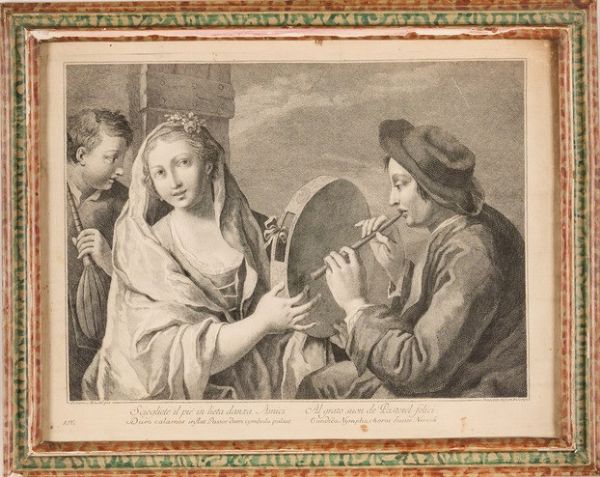 Alessandri Innocente- Domenico Maggiotto. Scena pastorale con ninfa dormiente- scena musicale con tamburello, Venezia secolo XVIII.  - Asta Libri antichi e rari, Stampe, Vedute e Mappe - Associazione Nazionale - Case d'Asta italiane